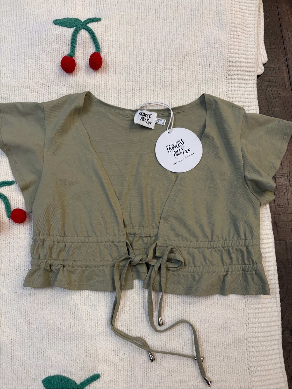 🫧🫧 Princess Polly Olive Tie-Front Crop Top 🫧